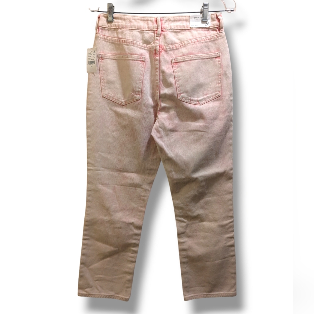 Pacsun Love Me Pink Mom Jeans High Rise Denim Acid Wash Distressed Cropped- 26/2 - Picture 3 of 11